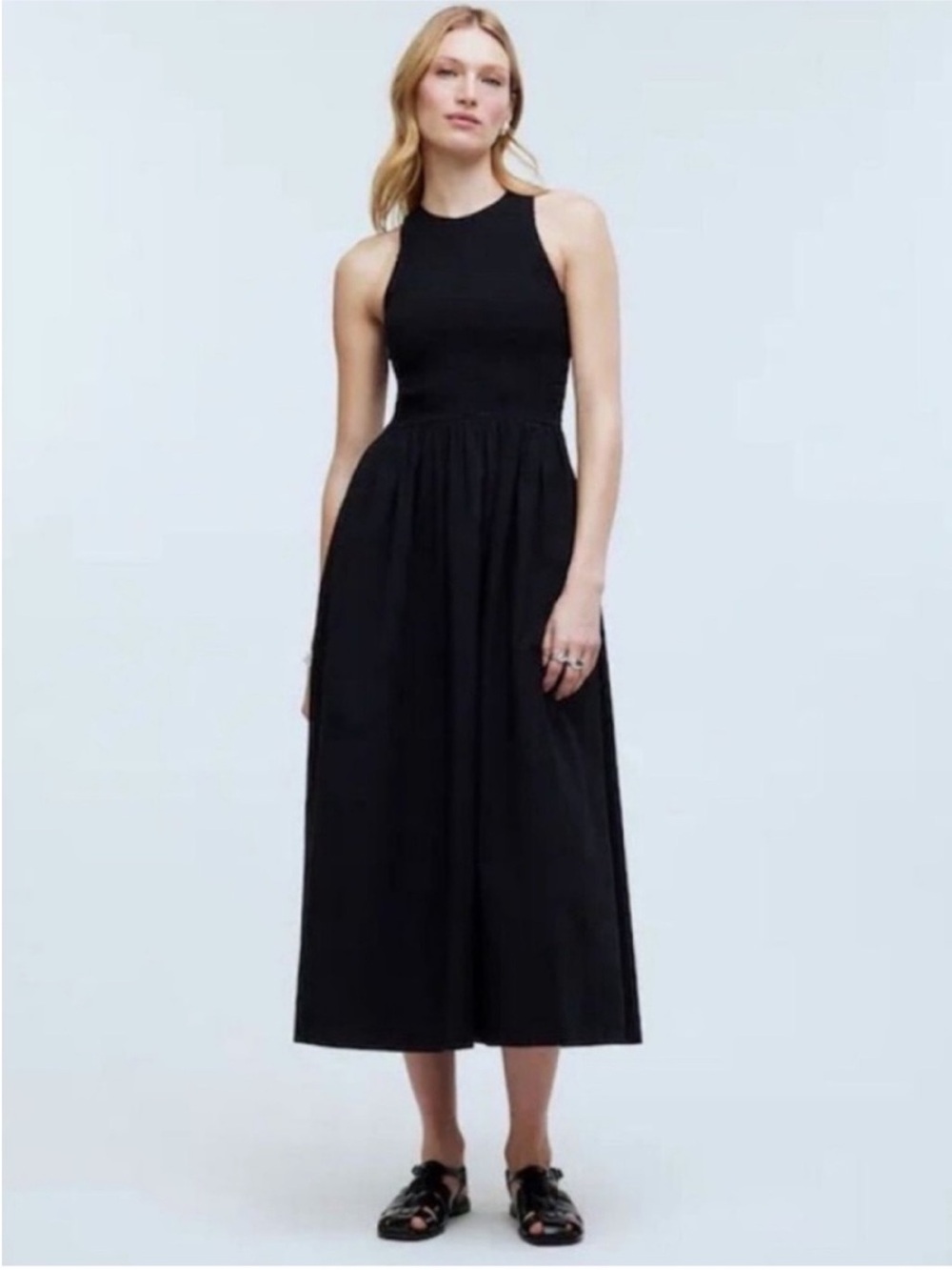 Madewell NWT Melody Smocked Midi Dress Size XS in True Black